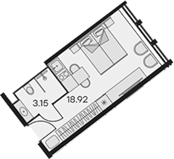 Квартира студия 22.07 м², 15/15 эт., Апарт-отель «Апарт-отель 25-7 Заневский»